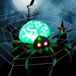 Araigne gonflable d'halloween 96 cm yeux rouges toile blanche dcoration d'extrieur gante verte lumire ...