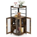 Goplus - armoire  vin d'angle style industrielle avec tagre rglable et porte en maille, meuble de ...