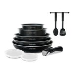 Batterie de cuisine 10 pieces arthur martin aluminium - tous feux sauf induction - noir Batterie de cuisine 10 pieces arthur martin aluminium - tous feux sauf induction - noir