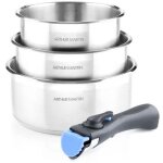 Arthur martin - set de 3 casseroles 16 - 18 - 20 cm am3710 - acier inoxydable - poign�e amovible - tous ...
