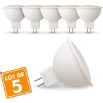 Lot de 5 ampoules led gu5. 3 mr16 5w eq 40w temp�rature de couleur: blanc chaud 2700k