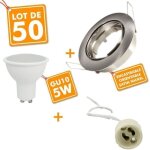 Arum lighting - 50 spot led encastrable complet acier bross� orientable avec ampoule gu10 5w eq 50w temp�ratur ...