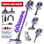 Authmic - aspirateur balai, 56000pa / 650w moteur brushless haute performance / 90000rpm, tuyau flexible ...