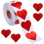 Autocollants coeur de paillettes, rouleau d'autocollants de coeur rouge, �tiquettes de coeur pour le ...