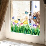 Autocollant de fen�tre � motif de bouquet de fleurs color�es, r�utilisable, amovible, double face, pour ...