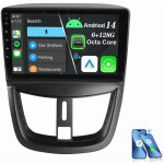 Autoradio android 14 6 + 128g pour peugeot 207 cc 2006 - 2015 carplay gps rds bt wifi 4g lte mod�le a ...