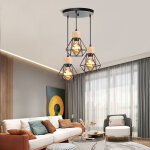 Industrielle suspension luminaire plafonnier 3 abat - jours en forme diamant lampe lustre en fer et bois ...