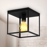 B. k. licht plafonnier r�tro cage m�tal noir mat 1 flamme carr� 22x22 cm culot e27 pour ampoule 60 w ...