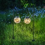 Balise lanterne solaire globe verre craquel� filament led golden globe, lot de 2