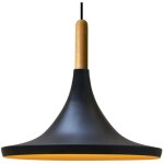 Bamyum - grand lustre en m�tal noir avec t�te de lit en bois, suspension simple pour cuisine, salon, ...