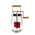 [jamais utilis�] baratte � beurre en verre avec manivelle, 1, 5 l, avec poign�e en bois et engrenages ...