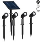 Barcelona led - kit x 4 spots sur piquet avec panneau solaire - 5w - ip66 - - blanc chaud