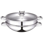 Baumalu - wok 2 - en - 1 tous feux dont induction - couvercle verre - 32 cm