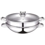 Baumalu - wok 2 - en - 1 tous feux dont induction - couvercle verre - 32 cm