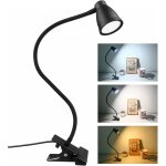 Bebusingoto lampe de bureau � pince, 3 couleurs, 5 luminosit� r�glables, lampe de chevet usb, protection ...