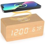 Bebusingoto rveil en bois avec chargeur sans fil qi compatible avec iphone samsung horloge numrique ...