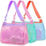 Bebusingoto sac de plage en maille, sacs de plage, sac de collecte de coquillages pour enfants avec sangles ...