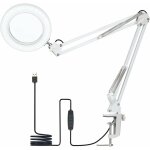 Lampe loupe  led avec pince, lampe de bureau 3 couleurs avec luminosit rglable sur 10 niveaux, 5x ...