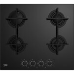 Beko hilg64225sb table de cuisson  gaz 60 cm commandes frontales supports de casseroles en fonte semi ...