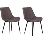 Beliani - lot de 2 chaises repas salle � manger moderne en cuir pu marron fonc� et pieds en m�tal poudr�s ...