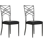 Lot de 2 chaises de salle  manger en mtal noir et assise cuir pu blanc girard