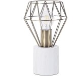 Lampe � poser 28 cm design glamour abat - jour type cage en m�tal couleur laiton et base effet marbre ...