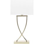 Lampe  poser en mtal dor abat - jour rectangulaire blanc en polycoton yasuni