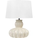 Beliani - lampe  poser de table en cramique beige brillante abat - jour en tissu malabuka
