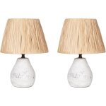 Beliani - lampes de table en c�ramique blanche et papier abat - jour conique 31 cm de chevet lot de 2 ...