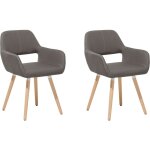 Lot 2 chaises fauteuils tapisses en tissu gris fonc sur pieds en bois design rtro tendance pour salle ...