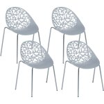Lot 4 chaises design en plastique gris sur pieds m�talliques style ultra moderne pour salle � manger ...