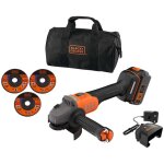 Black + decker outillage - meuleuse d'angle sans fil 18 v 115 mm, avec accessoires, 1 batteries li - ...