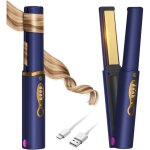 (bleu)fer � lisser sans fil titanium 2 en 1, lisseur boucleur cheveux 5000 mah, lisseur cheveux de voyage, ...