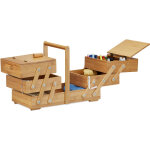 Bo�te � couture en bambou bois bo�te � bijoux compartiments casiers hxlxp:30 x 44 x 22 cm, nature - relaxdays ...