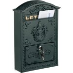 Boite aux lettres, design rtro, 2 cls, jolis dtails, h x l x p : 42 x 28 x 10 cm, vert et dor - relaxdays ...