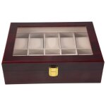 Tlily - bo�te de montre en bois luxe support pour montres haut verre organisateur 10 grilles
