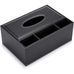 Bo�te � mouchoirs rectangulaire en cuir pu (noir) avec organisateur de bureau � 3 compartiments pour ...