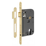 Boitier de serrure encastrable � cylindre pour porte d'entr�e, axe 60mm, bouts ronds, laiton poli verni ...