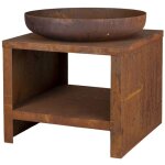 Esschert design - bol  feu avec rangement en bois 62 cm rouille