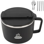Bol � nouilles pour micro - ondes en acier inoxydable 304, 1200 ml, avec baguettes et couvercle pour ...