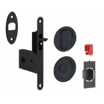 Bonaiti - serrure porte coulissante � crochet - noir mat - axe 50mm - rosaces rondes condamnation + gache ...