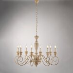 Bonetti illumina - cascina lustre en bois et fer blanc et tourterelle 8 lumi�res 121 d. 82 bl265 - 8 ...