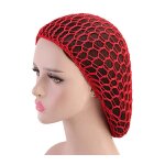 Bonnet en maille filet  cheveux pour femme au crochet, charpe de sommeil de couleur unie, rouge