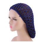 Bonnet en maille filet  cheveux pour femme, charpe de sommeil de couleur unie, bleu