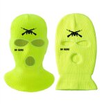 Bonnet tricot� 3 trous avec lettre brod�e, cache - visage chaud pour ski, cyclisme, randonn�e, jaune ...
