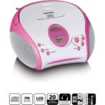 Boombox avec lecteur cd radio fm et autocollants rose