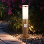Lampe de socle avec d�tecteur de mouvement aspect bois lampe d'ext�rieur sur pied acier inoxydable, plastique ...