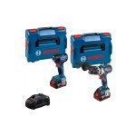 Bosch - combi - kit 2 outils 18v - perceuse visseuse sans fil gsr 18v - 110c + boulonneuse sans fil gdr ...