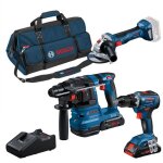 Bosch - kit combo 3 pices 18v : gsr 18v - 55 + gws 18v - 7 + gbh 18v - 22 + 2x pc 4, 0 + chargeur + ...