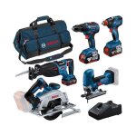 Bosch - pack 5 outils : gsr 18v - 55 + gst 18v - 125 s + gks 18v - 57 - 2 + gsa 18v - 28 + gdx 18v - ...